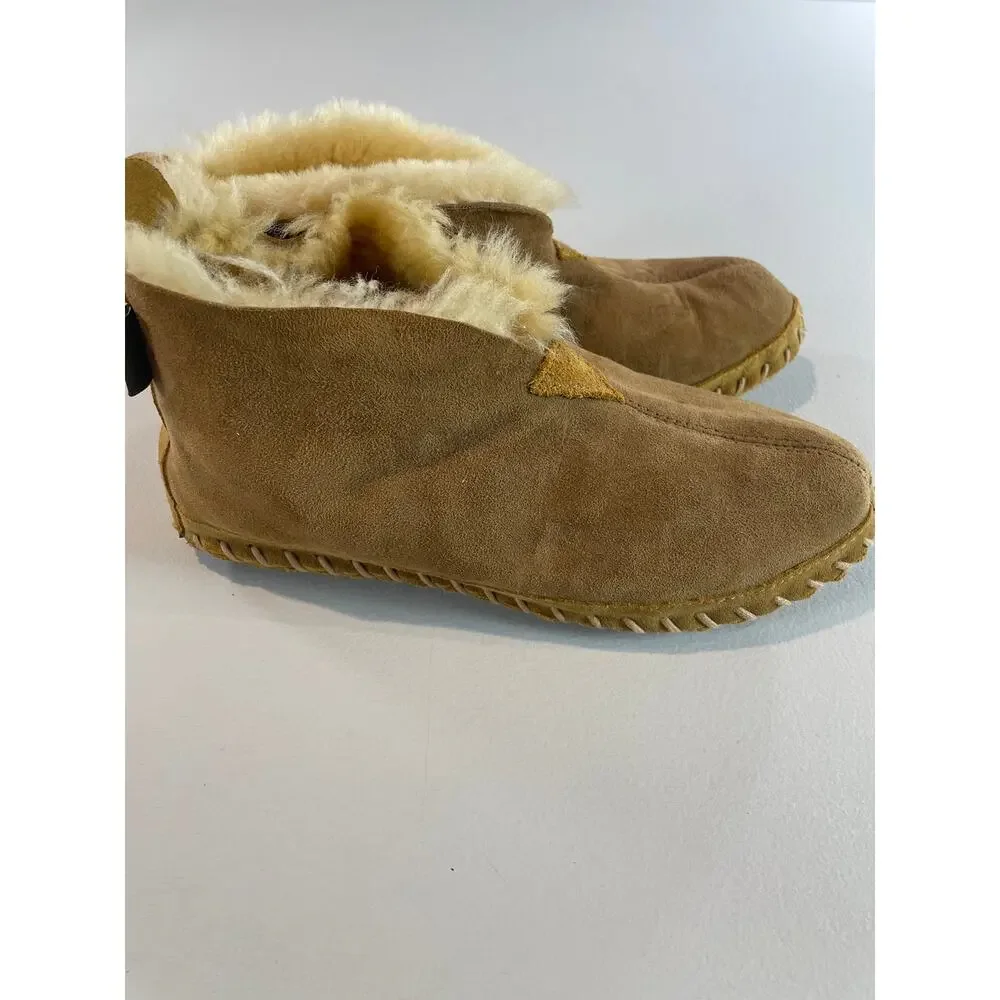 LL Bean Wicked Good Slippers Mens Size 8 Suede Shearling Lined Leather Sole